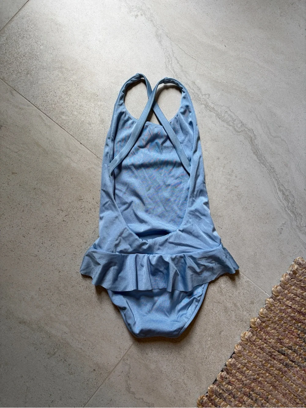 Ralph Lauren Light Blue Ruffle-Hem One-Piece Swimsuit New